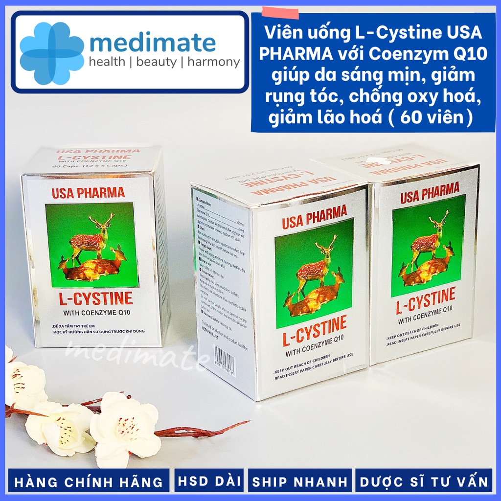 Viên uống L Cystine USA Pharma giúp giảm rụng tóc, da sáng mịn, ngăn lão hóa