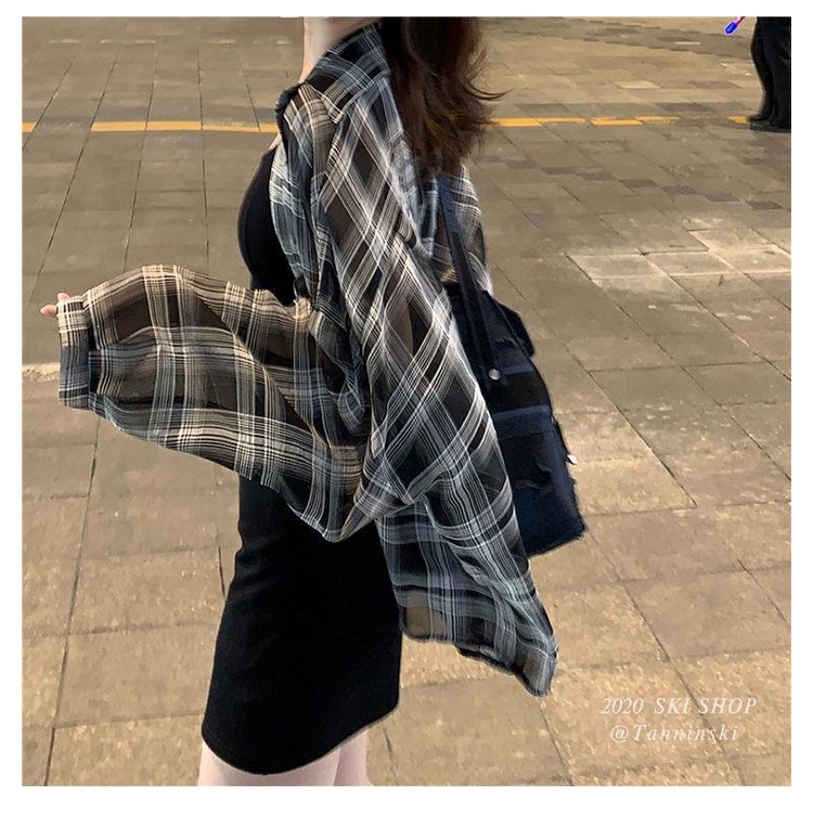 Áo Khoác Sơ Mi chiffon Dáng Rộng Họa Tiết Kẻ Sọc Phong Cách Hàn Quốc Thời Trang Mùa Hè Cho Nữ