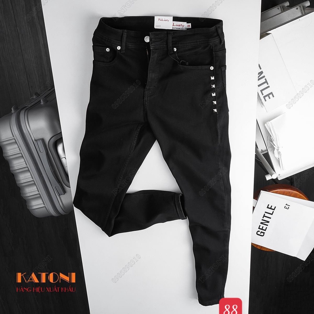 Quần jean nam đen không rách gối chất bò cao cấp co dãn 4 chiều, quần rin nam đẹp Caroll88