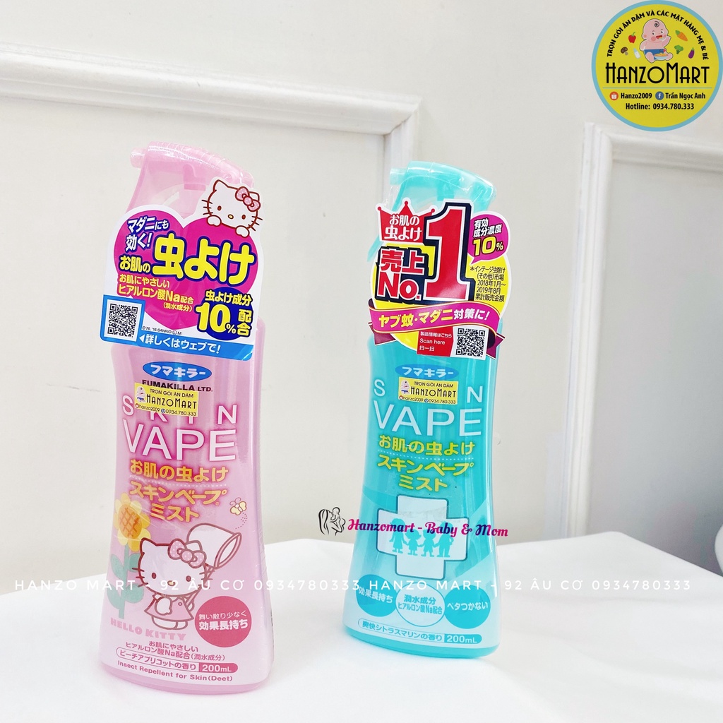 Xịt chống muỗi và côn trùng Skin Vape Nhật Bản 200ml  Chống muỗi cho bé và người lớn suốt 8h