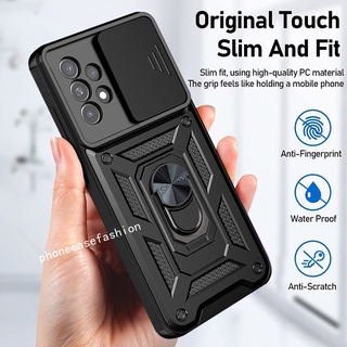 Ốp Điện Thoại Cho Samsung Galaxy A13 A23 LTE A33 A53 A73 A72 5G 4G Trượt Ống Kính Máy Ảnh Vỏ Giáp Nhẫn Giá Đỡ Ốp Lưng Cứng Chống Sốc