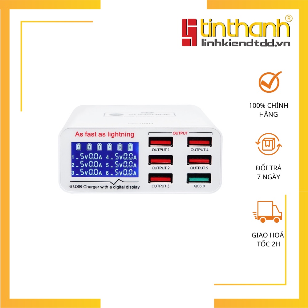 Dock sạc 6 cổng usb size mini có hiển thị dòng