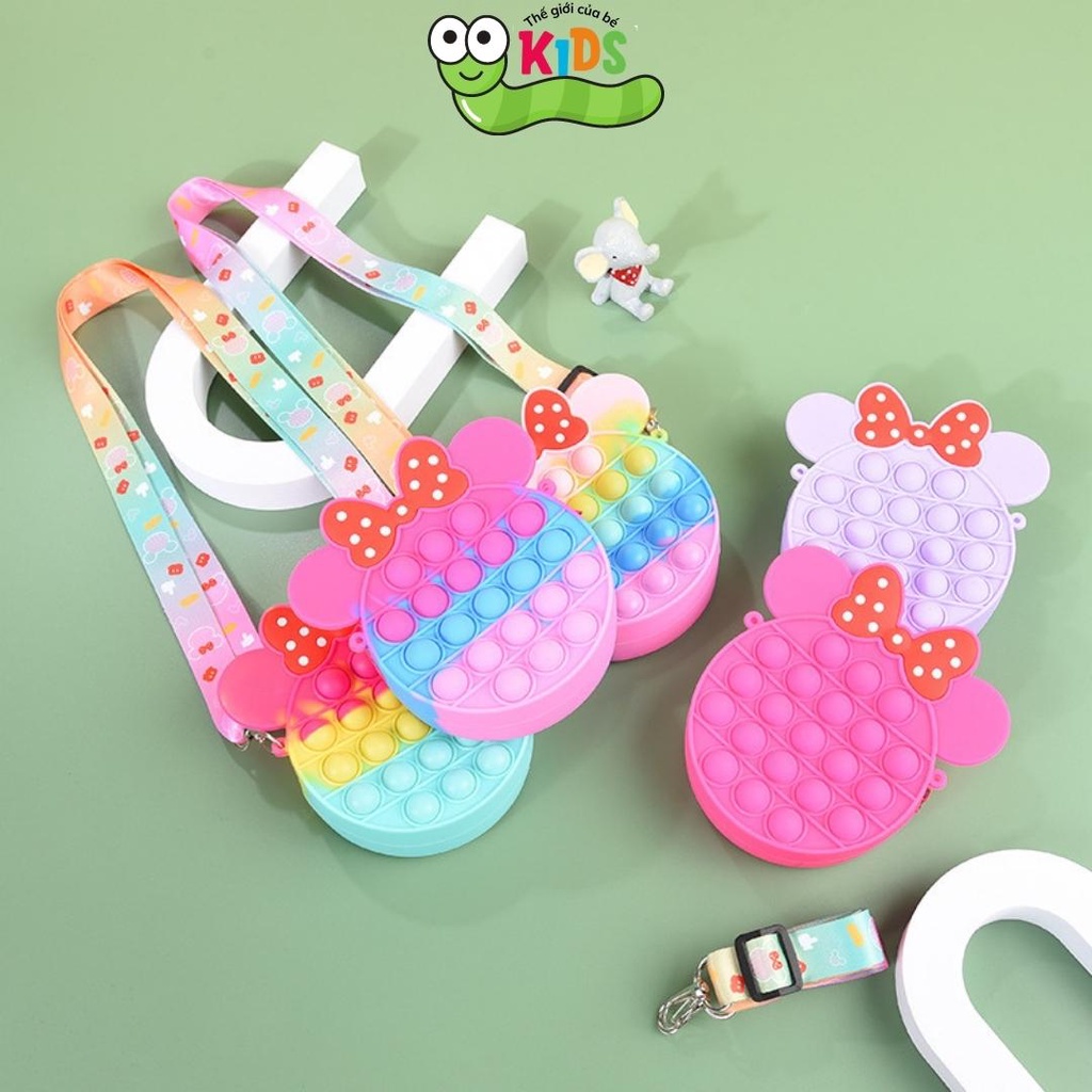 Túi POPIT nơ xinh đeo chéo chất liệu silicon cho bé bóp bong bóng giảm căng thẳng - TÚI TRÒN NƠ nhỏ