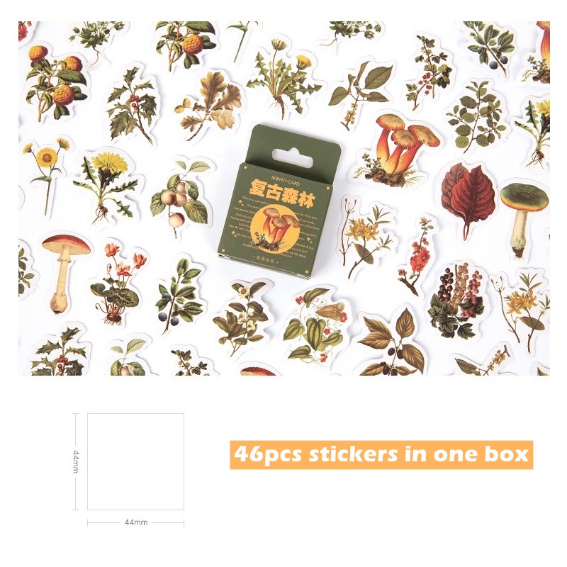 Set 46 miếng sticker hình cây lá/nấm dán trang trí phong cách vintage b6854