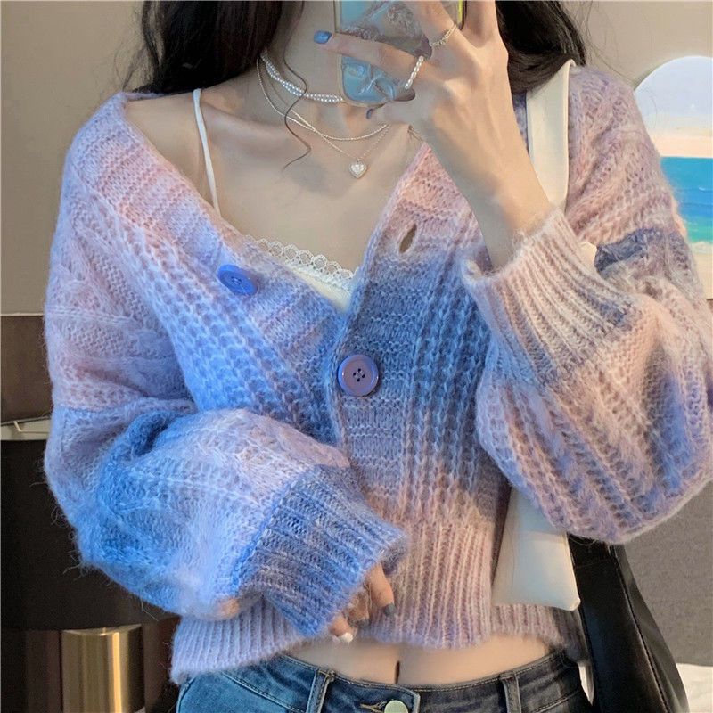 Áo Khoác Cardigan Len Croptop Loang Màu Phong Cách Hàn Quốc  ❤️