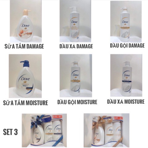 Dầu Gội - Dầu Xả - Sữa Tắm Trắng Da Sạch Gàu Mượt Tóc Dove Nhật Bản