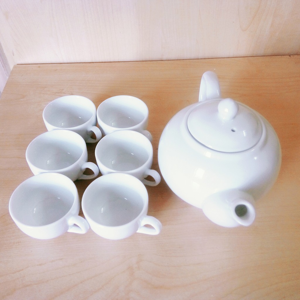 {Ảnh thật} [Giá nhà lò] Bộ ấm trà dáng bẹt Bát Tràng cỡ nhỡ dung tích ~450 ml, chén có tai