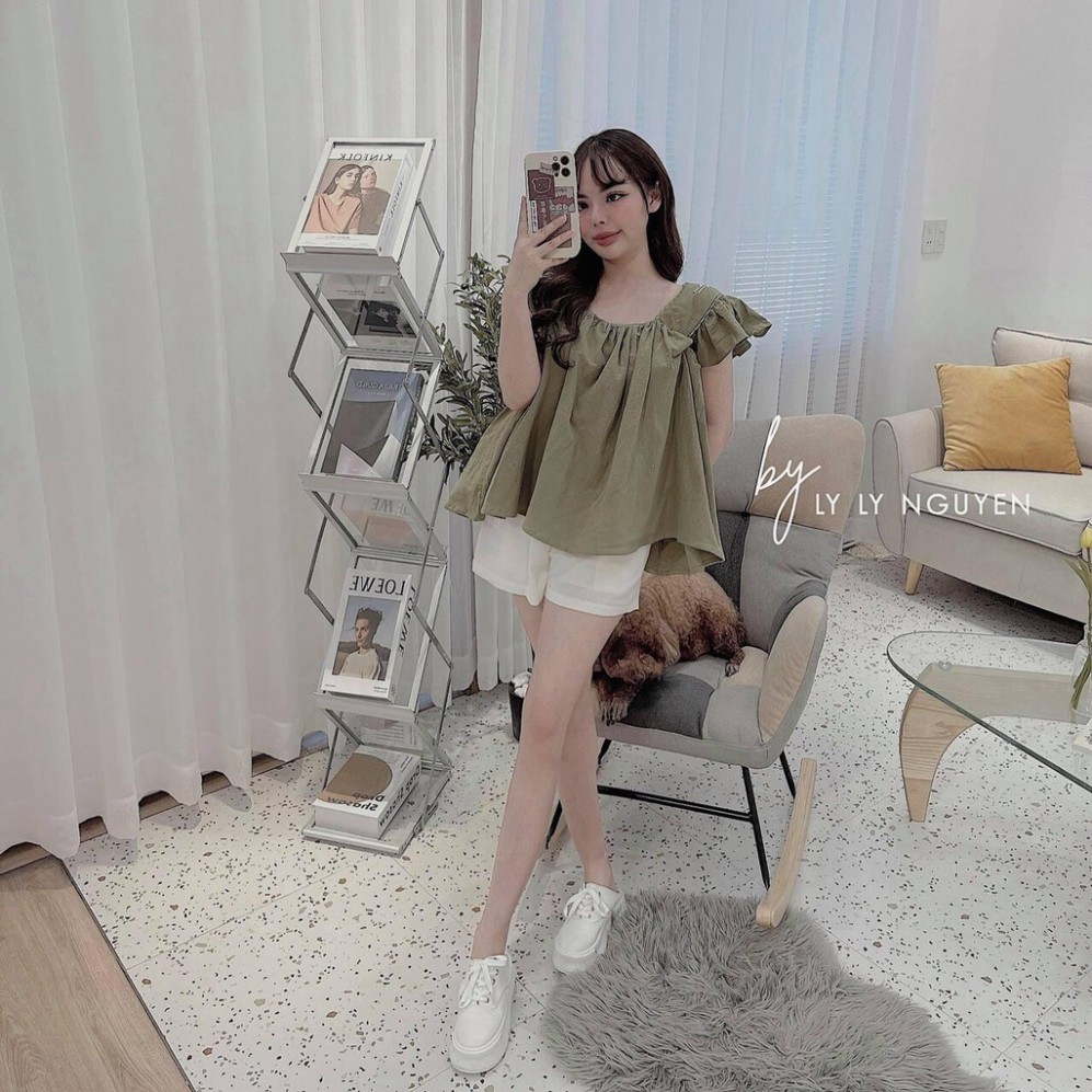 Set áo babydoll cánh tiên đũi nhật thêu hoa thủ công xuấ sắc - 2 chi tiết áo đũi kiểu sang chảnh và quần short trắng ulz