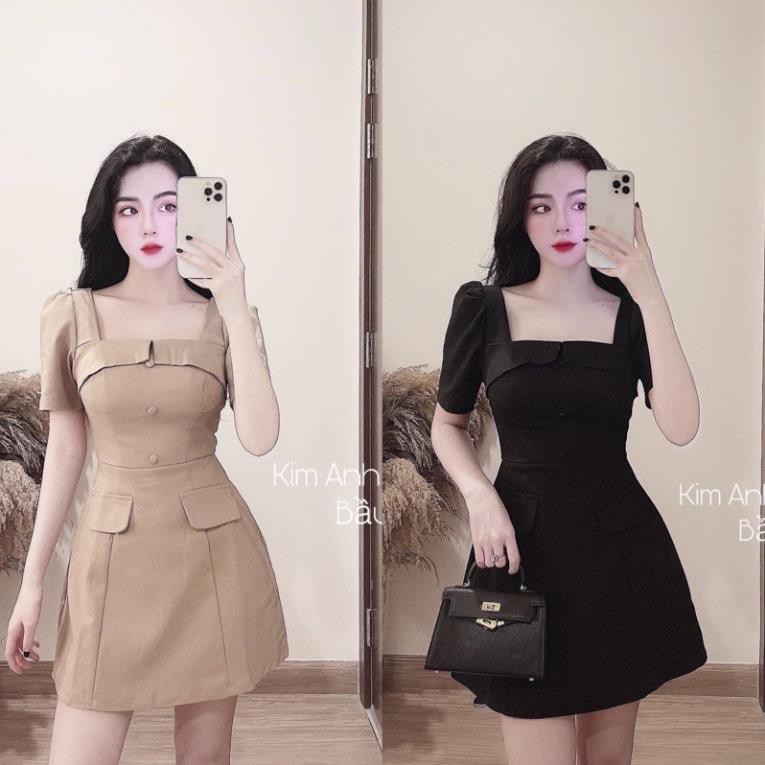 Váy Kaki Mềm Cổ Vuông 2 Màu Siêu Xinh Có Ảnh Thật Kèm Video