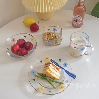 Bộ 4 Món Ly Chén Dĩa Ăn Sáng Decor Thủy Tinh Hoa Lá Cao Cấp - TD Garden