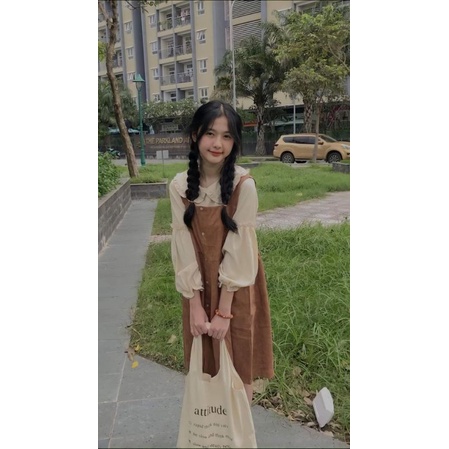 (Sẵn/ảnh thật/video) Set yếm babydoll kèm áo phong cách học sinh Nhật Bản siêu cute