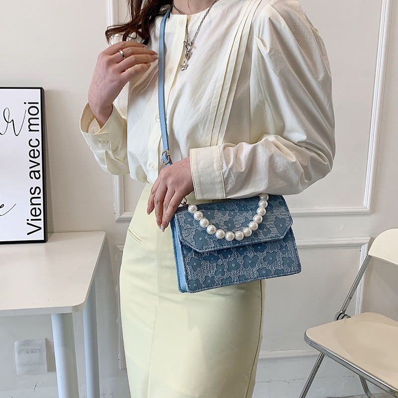 Túi đeo chéo IELGY họa tiết hoa đính ngọc trai giả thời trang Hàn Quốc