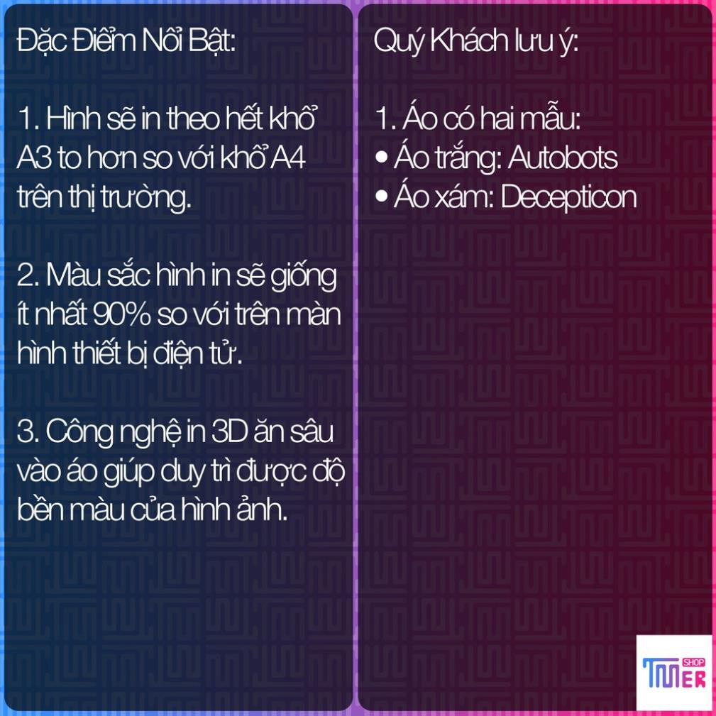 SALE- Áo Transformers, Autobot, Decepticon, 2 Màu Unisex - TMer - độc đẹp