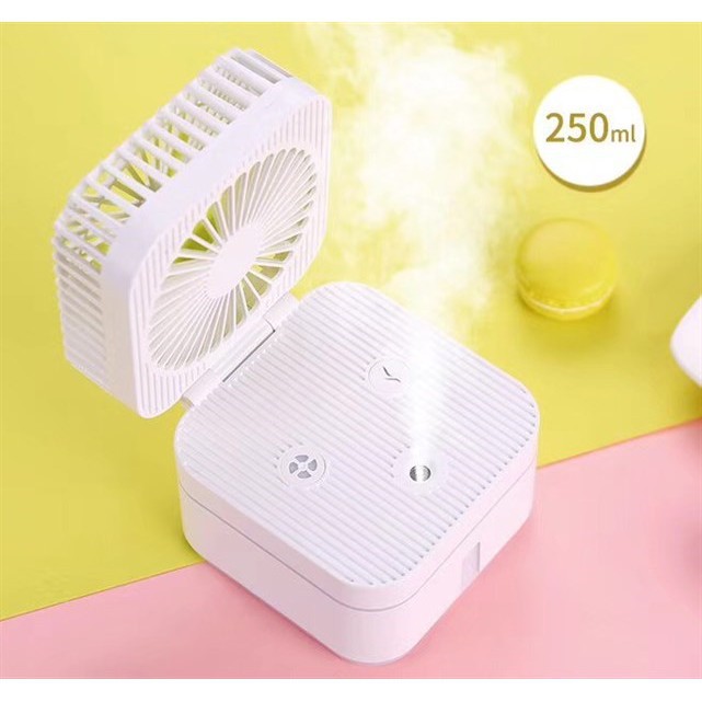 Quạt phun sương mini để bàn, tích điện 2000mAh, 3 tốc độ gió, đèn LED 7 màu