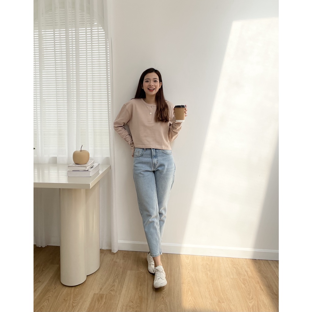 Áo Croptop Tay Dài Có Nút Màu Nude CTTD-Nude
