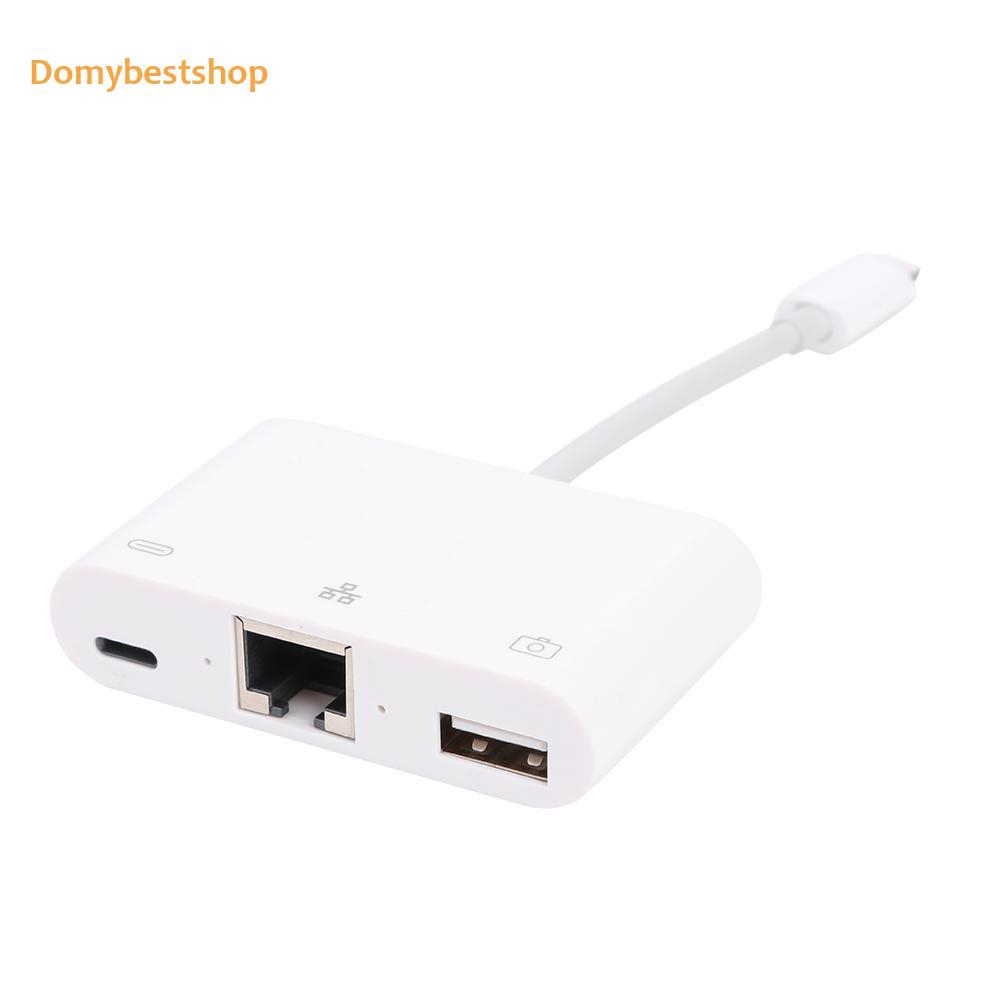 buy↬3 in 1 8Pin Durable to 8Pin Creative RJ45 Ethernet USB2 0 Wired Network Adapter for iPhone