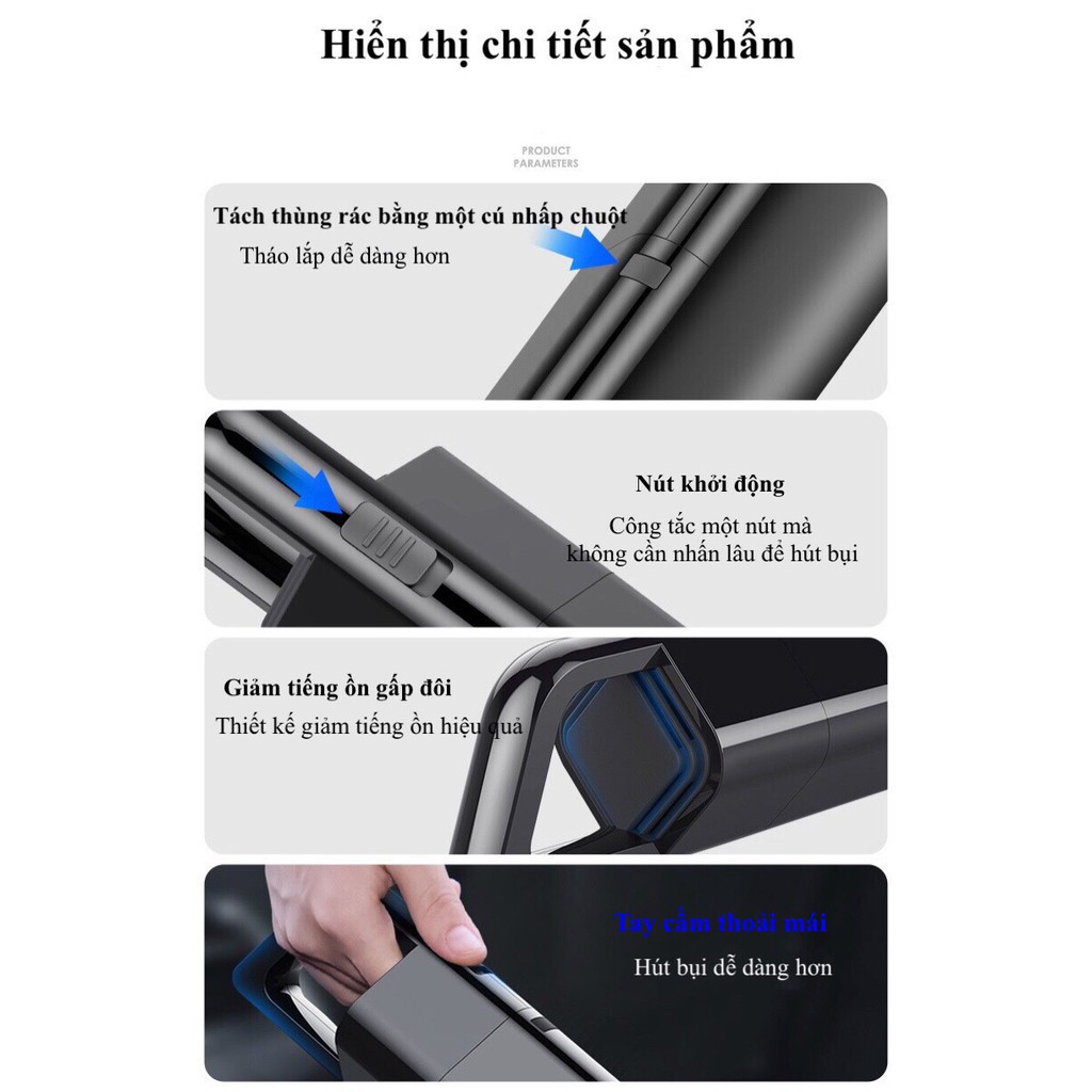 Máy hút bụi cầm tay 4 đầu thông minh không dây cao cấp AIKESI, lực hút siêu mạnh hút sạch bui bẩn, lông thú- BH 12 Tháng | BigBuy360 - bigbuy360.vn