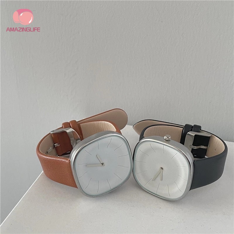 Đồng Hồ Đeo Tay Mặt Vuông Dây Giả Da Phong Cách Nhật Bản Thời Trang Unisex