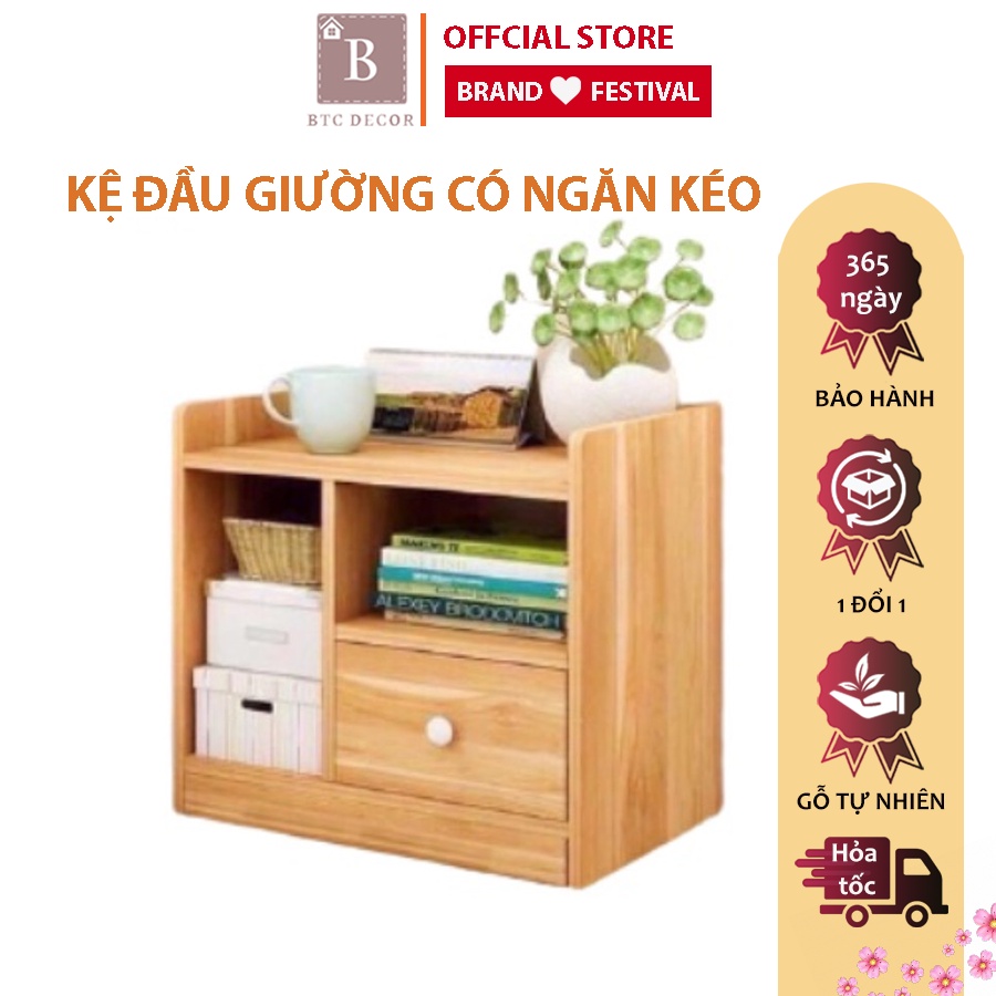 Kệ Gỗ Để Đầu Giường Loại 2 Ngăn Kéo Hoặc 1 Ngăn Kéo  BTC DECOR - Tủ Tap Trang Trí, Đựng Đồ Đa Năng - Bảo Hành 1 Năm