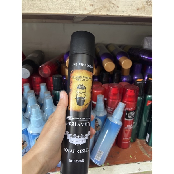 Keo xịt tóc , gôm HIGHAMPIFY  barber hình đài lâu  chai màu đen420 ml  xịt cứng tóc vừa dễ tạo nếp giữ nếu lâu