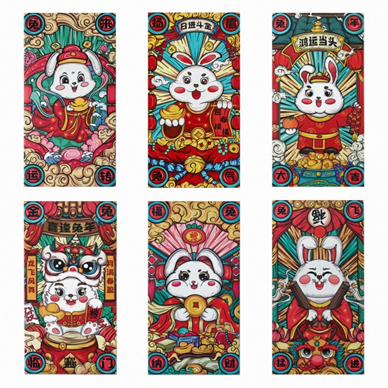 Set 6 Bao Lì Xì Đỏ Hình Thỏ Năm Mới 2023 Phong Cách Trung Hoa