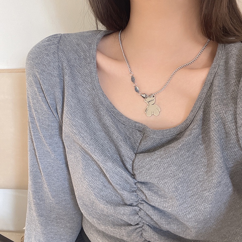 Dây Chuyền Thép Titan Mặt Gấu Cong Đơn Giản Thời Trang