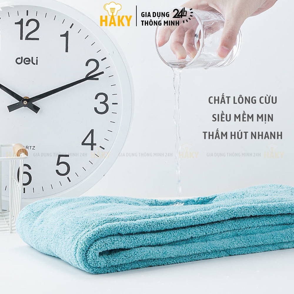 Khăn quấn ủ tóc lau khô siêu tốc loại dày 2 lớp HAKY025, khăn lau đầu lông cừu mềm siêu thấm giúp tóc mau khô 25x65cm