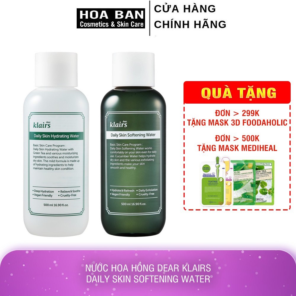 Nước Hoa Hồng Làm Dịu, Làm Mềm Da Và Hỗ Trợ Tẩy Tế Bào Chết Klairs Daily Skin Softening Water 500ml