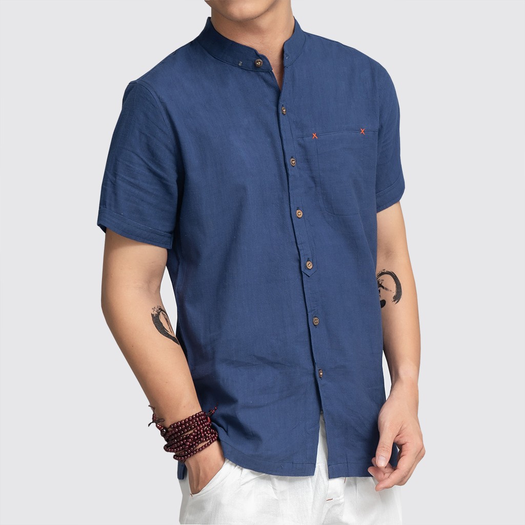 Áo sơ mi đũi nam cộc tay cổ tàu thời trang Vải Đũi (Linen) Cao Cấp R.Menswear