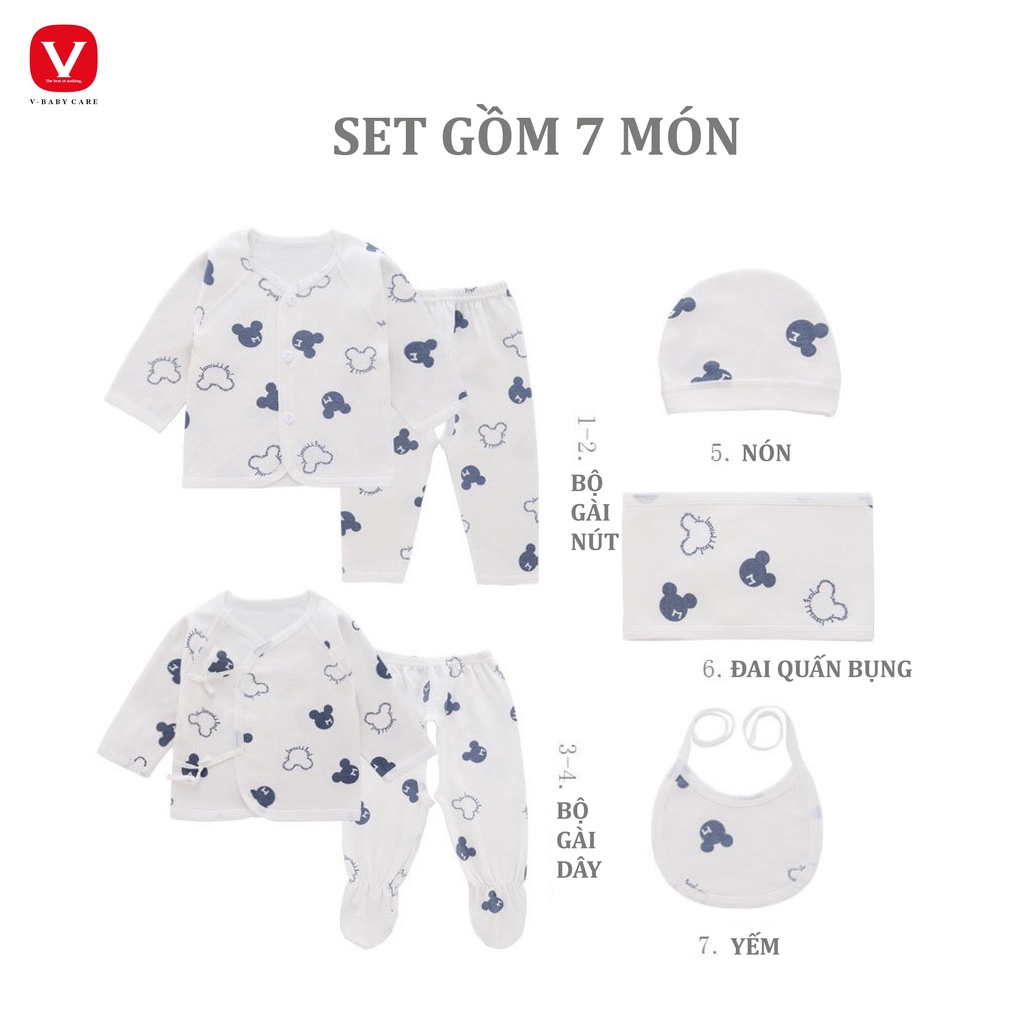 Set quần áo cho bé sơ sinh 7 món V-BABY 100% Cotton mới 2022