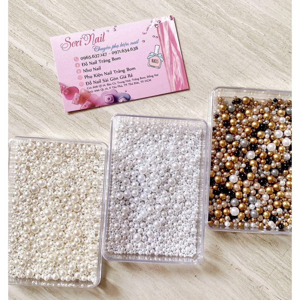 Khay Hạt Trai Tròn Set Hạt Trai Nhiều Size Nail