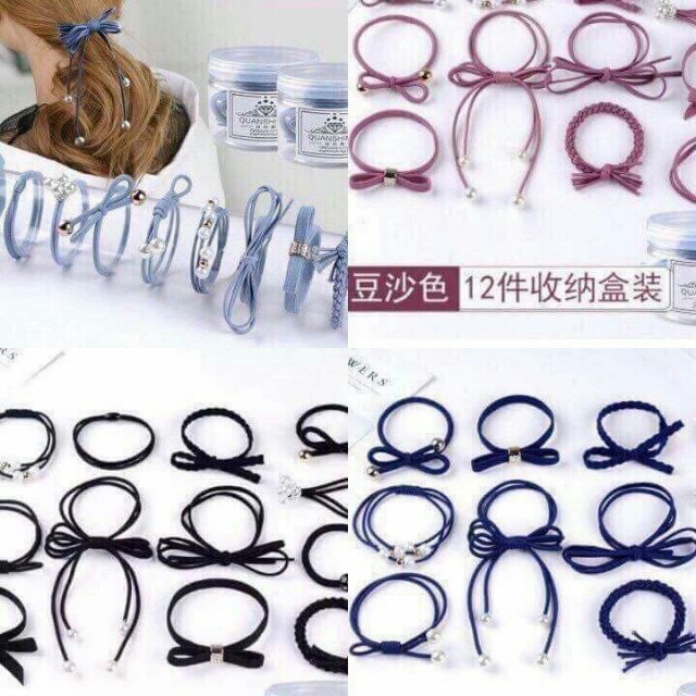 Hộp chun buộc tóc 12 mẫu