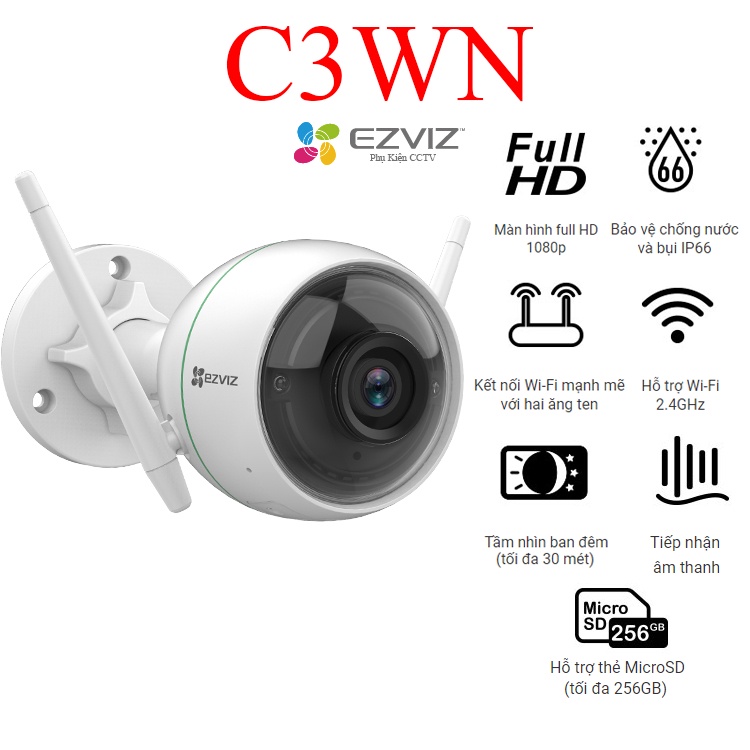 Camera IP Wifi EZVIZ ngoài trời C3WN/C3TN/C8C/C8W - Siêu nét 4MP/2MP Mắt kép wifi ngoài trời xoay 360 độ