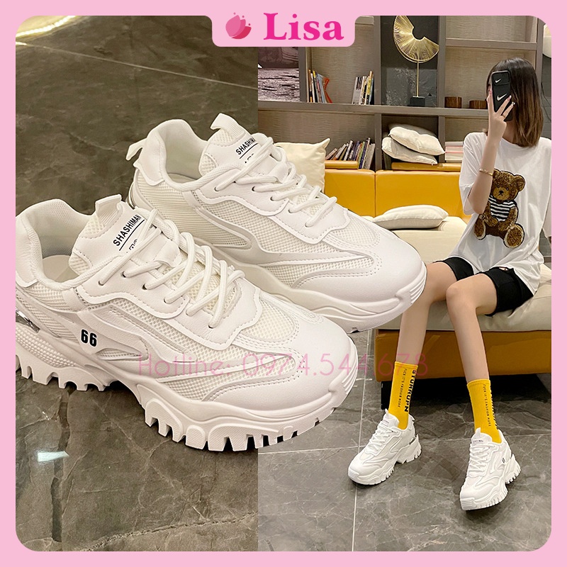 Giày Thể Thao Nữ, Giày Sneaker Đế Răng Cưa Gót Bạc, Độn Đế 5cm Kiểu Dáng Năng Động, M68 Lisa
