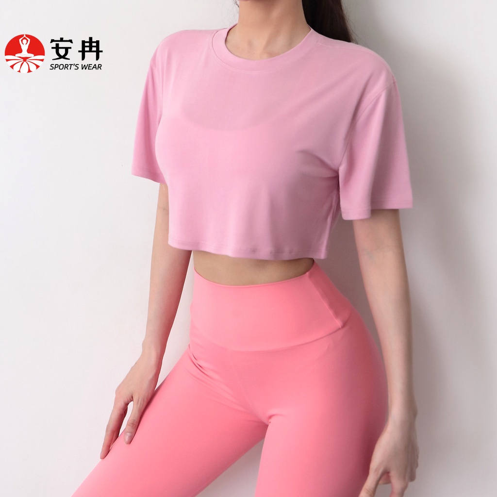 Áo thun thể thao ANRAN tay ngắn dáng rộng quyến rũ trẻ trung thời trang dành cho nữ