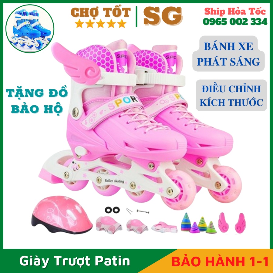 Giày trượt patin trẻ em KAW kèm đầy đủ phụ kiện bảo vệ bé giúp rèn luyện kĩ năng cho bé yêu