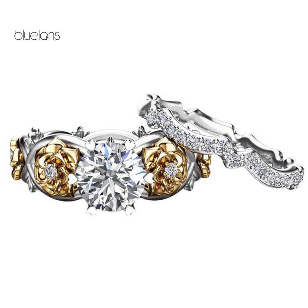 Set 2 Nhẫn Đính Hôn Đính Đá Zircon Lấp Lánh