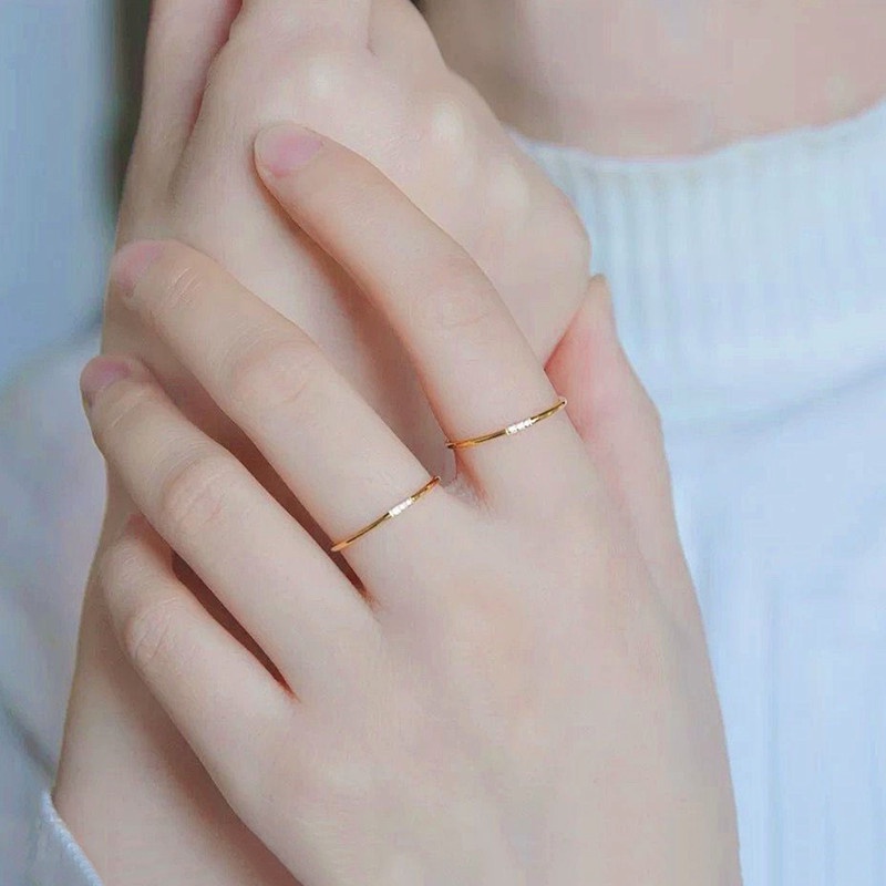 Nhẫn Titan Mạ Vàng 18k Đính Đá Kim Cương Đơn Giản Thời Trang Phong Cách Hàn Quốc Cho Nữ