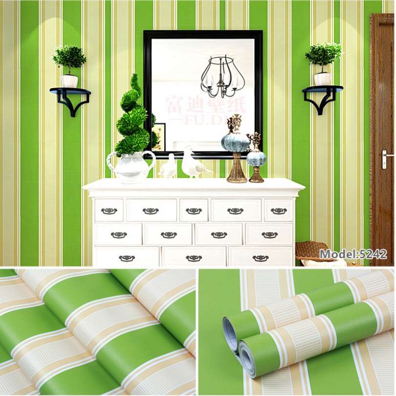 Cuộn 10m giấy dan tường sọc xanh lá khổ rộng 45cm