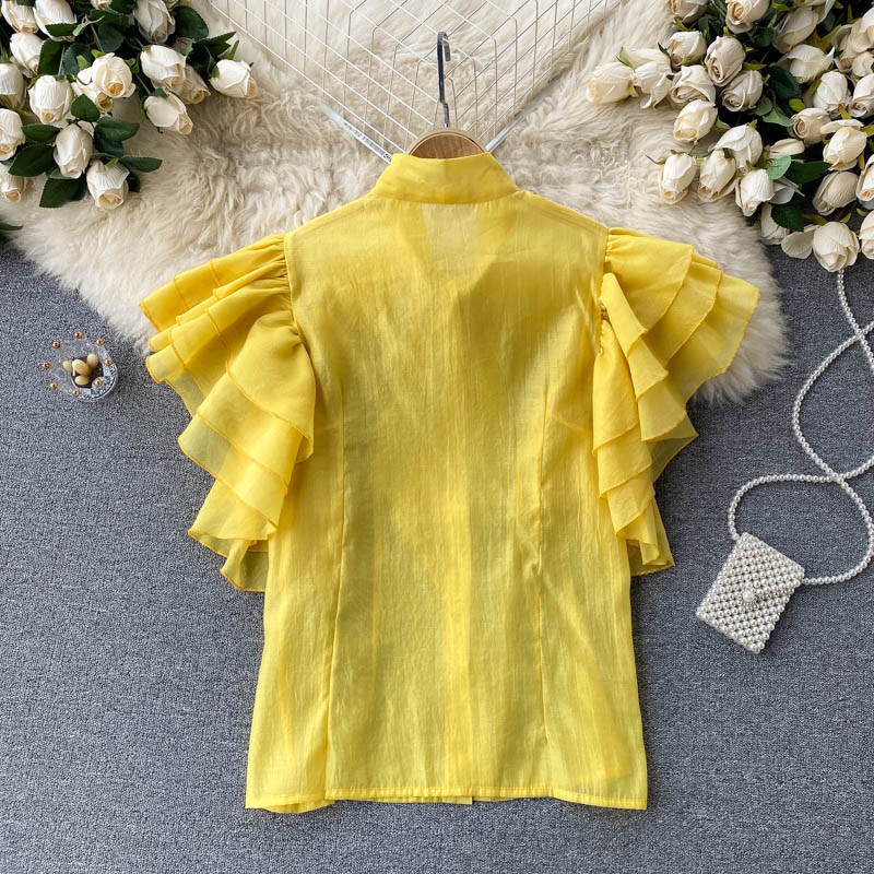 Áo sơ mi cổ nơ tay bèo tầng ulzzang   200421