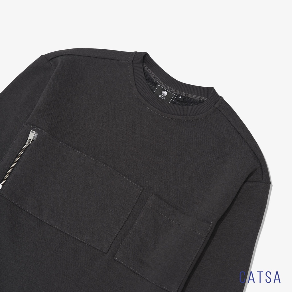Áo thun nam tay dài đen, xám phối túi chất thun cao cấp, co giãn, thấm hút mồ hôi CATSA ATL049 - ATL050