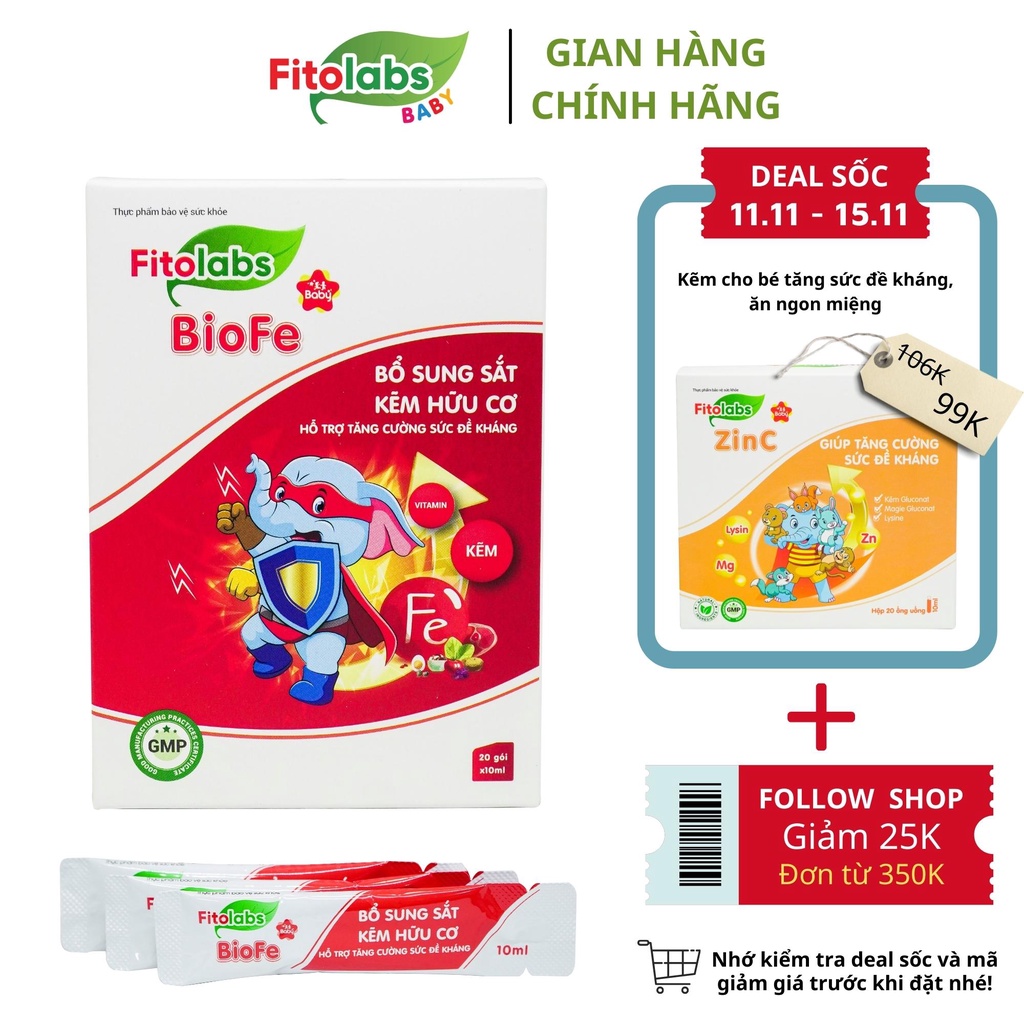 Sắt cho bé Fitolabs BioFe bổ sung Sắt, bổ sung Kẽm, Vitamin B6-B9 cho trẻ