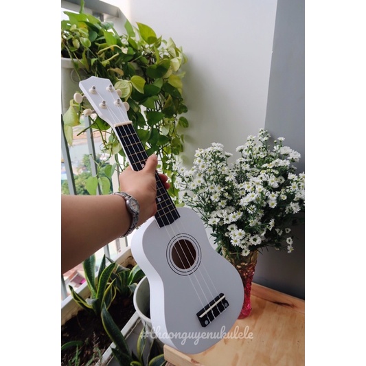 Đàn ukulele soprano màu trắng-Gỗ 100%