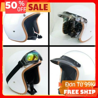 MŨ bảo hiểm 3/4 + kính bấm grab che cả mặt (mũ 3/4 đệm lót đen)