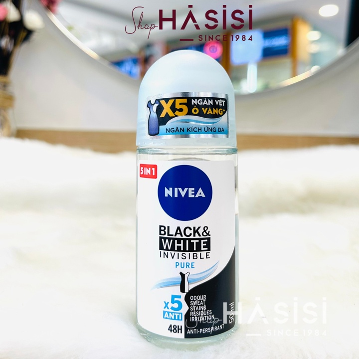 Lăn Khử Mùi Chống Ố Vàng NIVEA - Black &amp; White Invisible Anti-Perspirant 50ml