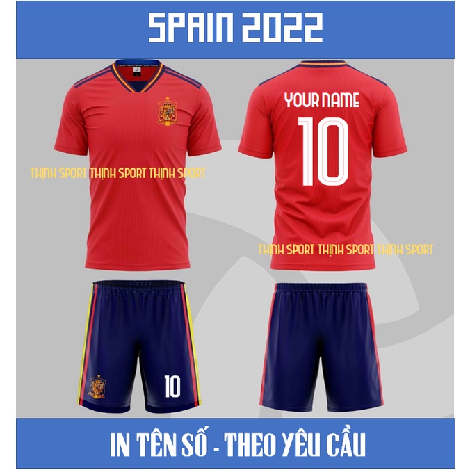 Bộ quần áo đá banh TBN, Bộ quần áo bóng đá Tây Ban Nha in tên và số theo yêu cầu