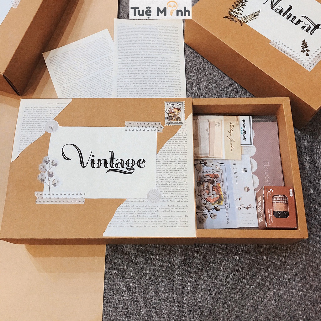 Set trang trí sổ Bullet journal Vintage - bộ quà tặng sổ còng binder Klong, sticker, note, washi tape Luv101 Tuệ Minh