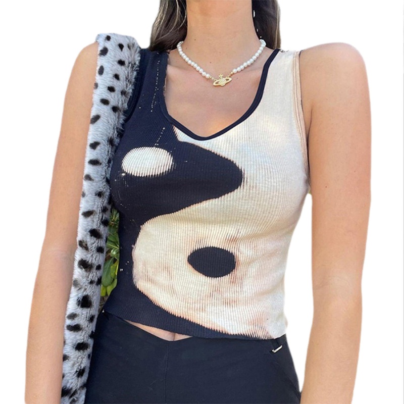 Áo croptop không tay màu sắc tương phản phong cách Harajuku thời trang mùa hè cho nữ
 | BigBuy360 - bigbuy360.vn