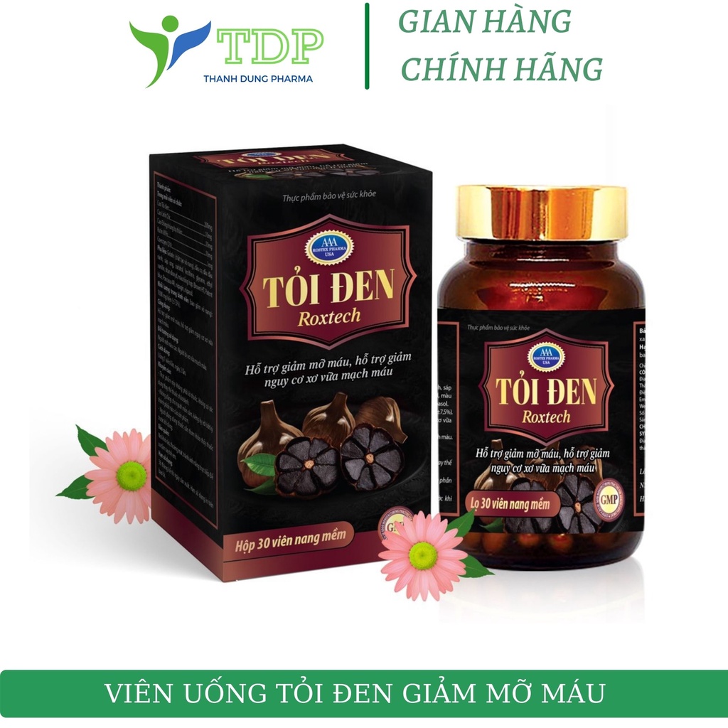 Viên uống cao tỏi đen roxtech, cao linh chi giúp giảm mỡ máu, giảm xơ vữa động mạch, tăng cường sức khoẻ -chai 30 viên
