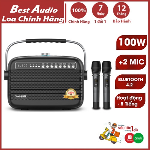 Loa Kéo Karaoke W-king K9 Kèm 2 Micro không dây, Công Suất 100W -Loa Karaoke Bluetooth Bass Siêu Trầm, Bảo Hành 12T